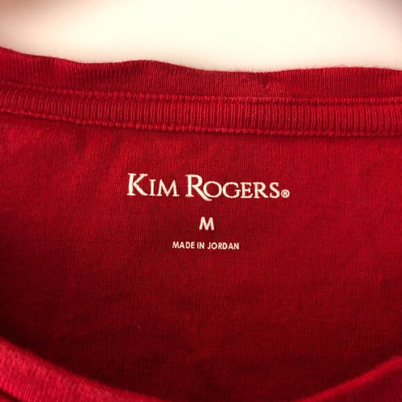 Kim Rogers Red & Black Striped 3/4 Sleeve Cotton Top Crew Neck M - Picture 3 of 4